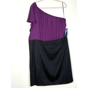 Eloquii One Shoulder Party Dress Size 20W Purple Black Stretch Holiday HOCO New